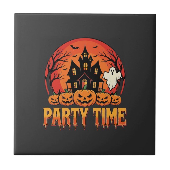 Halloween Party Time Ghost Pumpkin Design_1 Tile (Front)