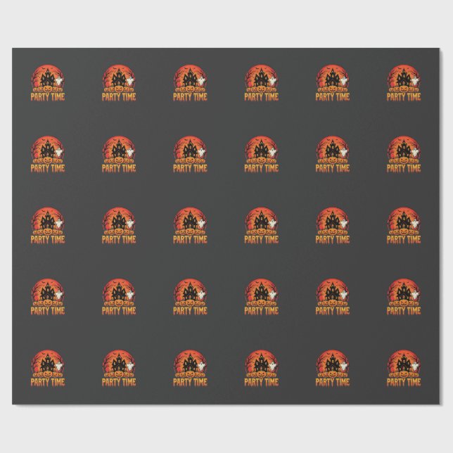 Halloween Party Time Ghost Pumpkin Design_1 Wrapping Paper (Flat)