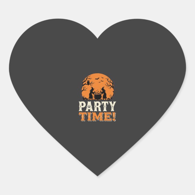 Halloween Party Time Witch Cauldron Design_1 Heart Sticker (Front)