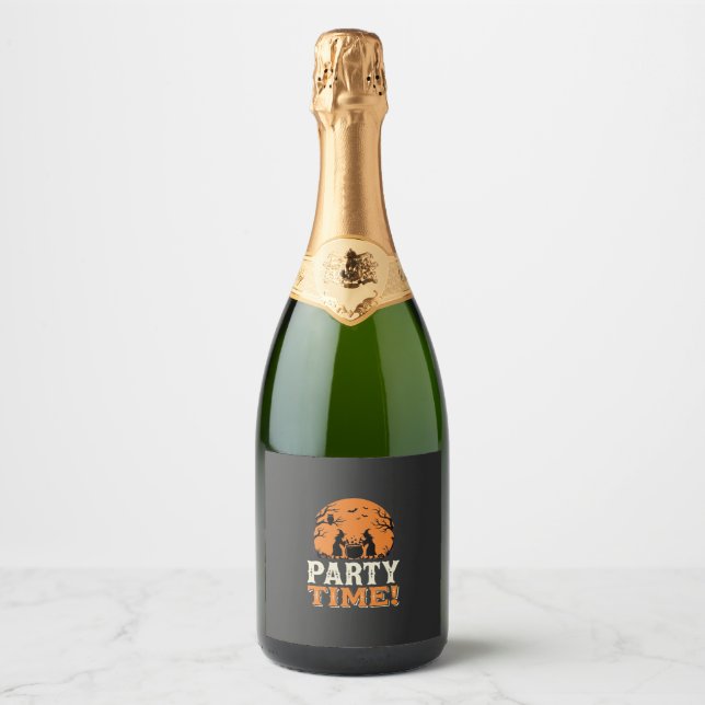 Halloween Party Time Witch Cauldron Design_1 Sparkling Wine Label (Front)