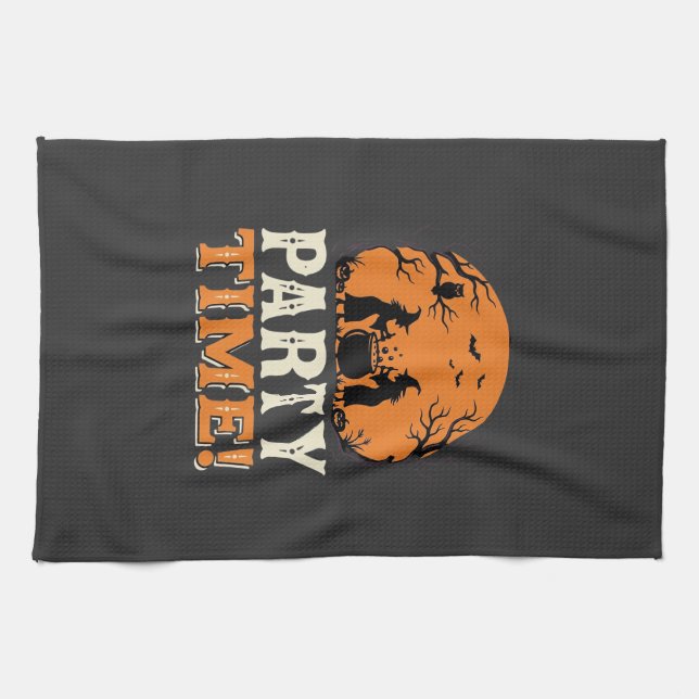 Halloween Party Time Witch Cauldron Design_1 Tea Towel (Horizontal)