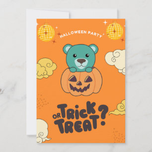 Halloween Party Trick Or Treat Bear Pumkin Holiday Card