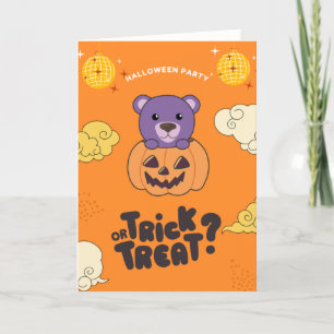 Halloween Party Trick Or Treat Bear Pumkin Holiday Card