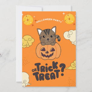 Halloween Party Trick Or Treat Cat Pumkin Holiday Card