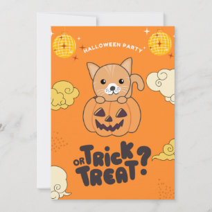 Halloween Party Trick Or Treat Cat Pumkin Holiday Card