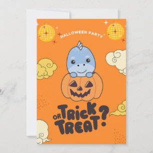 Halloween Party Trick Or Treat Dino Pumkin Holiday Card