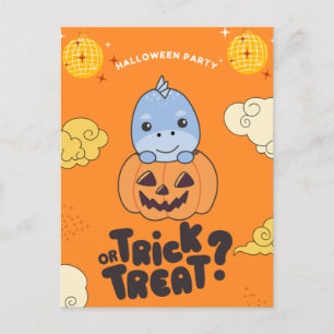 Halloween Party Trick Or Treat Dino Pumkin Holiday Postcard