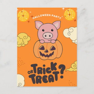 Halloween Party Trick Or Treat Pig Pumkin Holiday Postcard