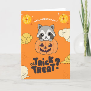 Halloween Party Trick Or Treat Racoon Pumkin Holi Holiday Card