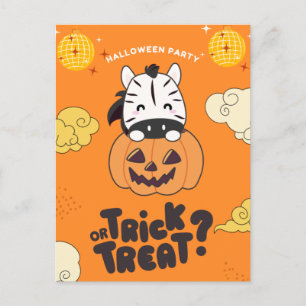 Halloween Party Trick Or Treat Zebra Pumkin Holida Holiday Postcard