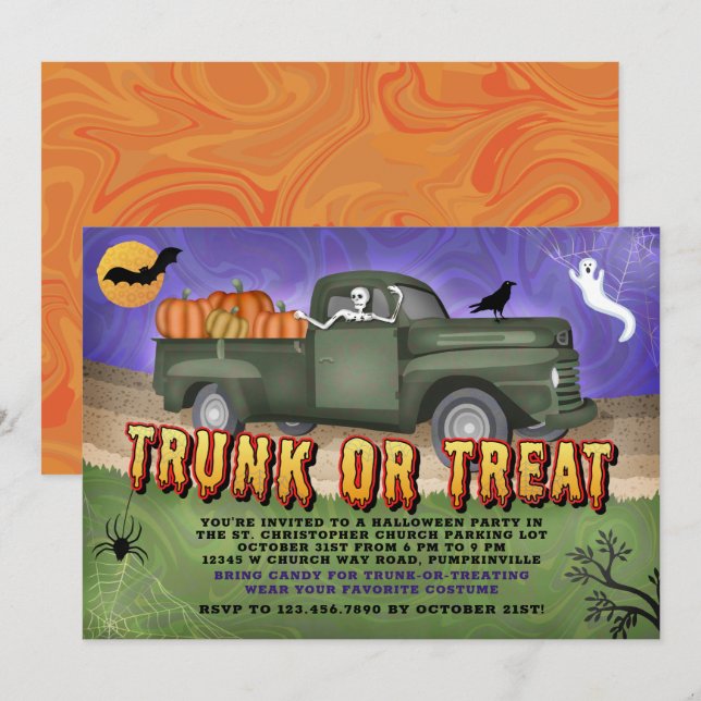 Halloween Party Trunk or Treat Pumpkin Truck Kids Invitation (Front/Back)