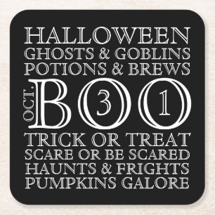 Halloween Party Typography Coasters - B & W