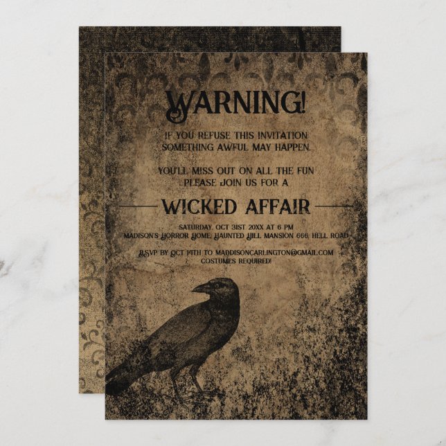 Halloween Party Vintage Gothic Raven Invitation (Front/Back)