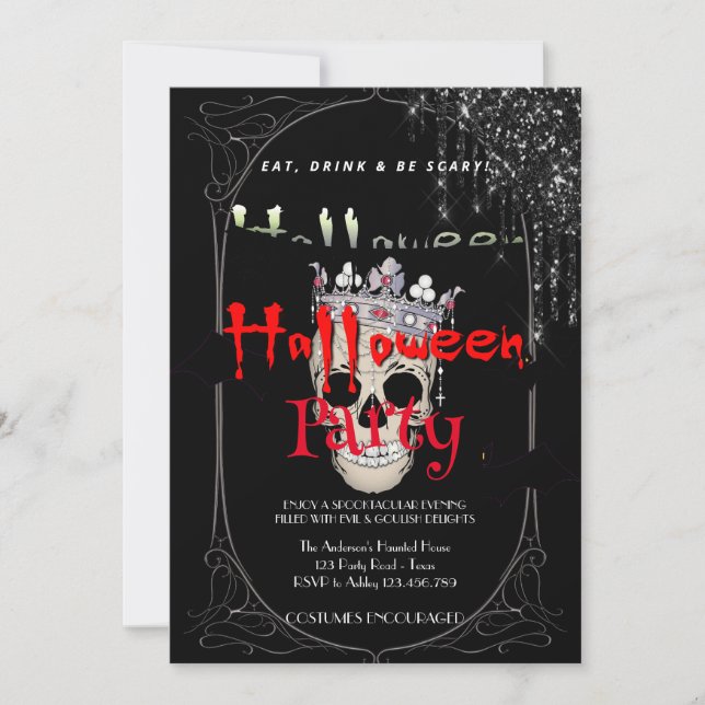 Halloween Party Vintage Gothic  Silver Skull Invitation (Front)
