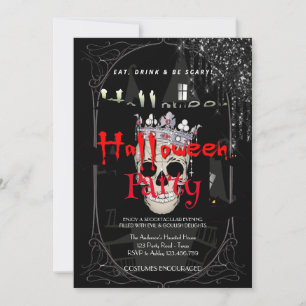 Halloween Party Vintage Gothic  Silver Skull Invitation