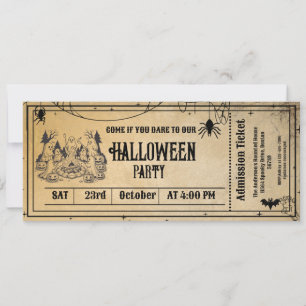 Halloween Party Vintage Gothic Skeleton Ticket Invitation