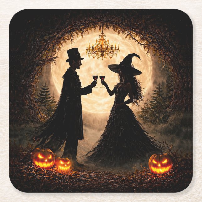 Halloween Party Wine Themed  Square Paper Coaster (Front)