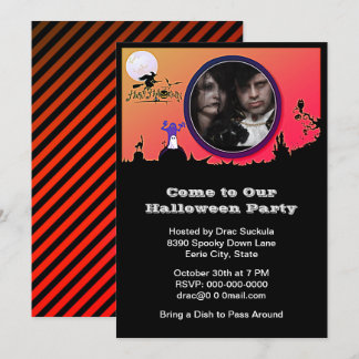 Halloween Party, Witch, Ghost, Cat, Add Picture Invitation
