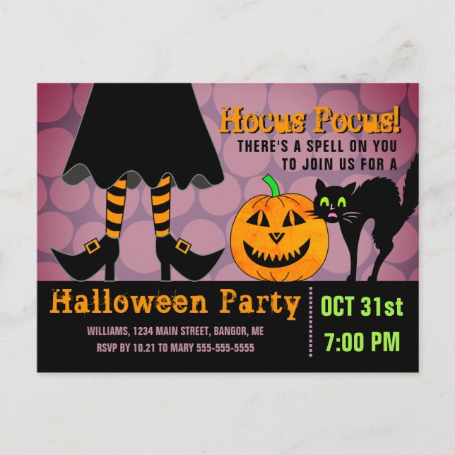 Halloween Party Witch Legs Pumpkin Cat Funny Invitation Postcard (Front)