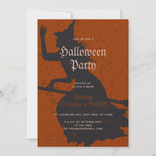 Halloween Party Witch Magic Trick or Treat Grunge Invitation