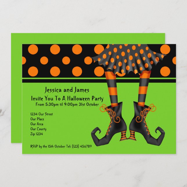 Halloween Party Witches Stockings Invitation (Front/Back)