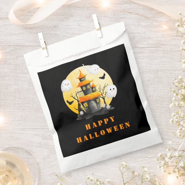 Halloween Party with Haunted House and Ghosts Favour Bags (Clipped)
