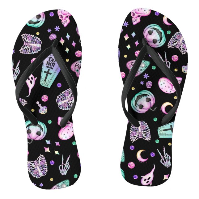 Halloween pastel gothic apothecary and graveyard  jandals (Footbed)