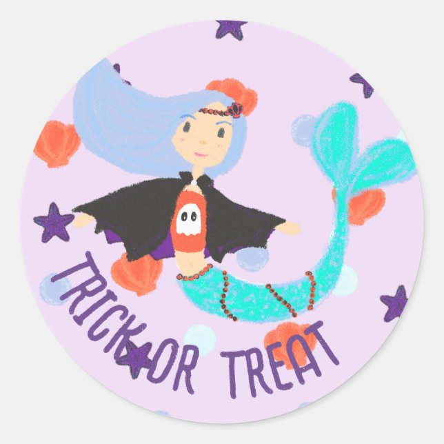 Halloween Pastel Mermaid Vampire Classic Round Sticker (Front)