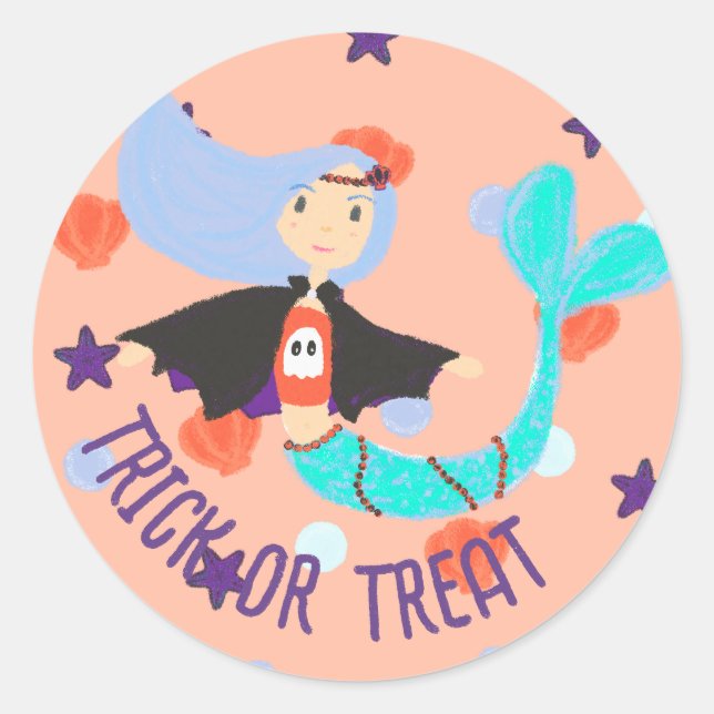 Halloween Pastel Mermaid Vampire Classic Round Sticker (Front)