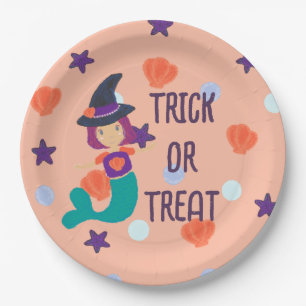 Halloween Pastel Mermaid Witch Trick or Treat Paper Plate