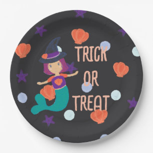 Halloween Pastel Mermaid Witch Trick or Treat Paper Plate