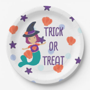 Halloween Pastel Mermaid Witch Trick or Treat Paper Plate
