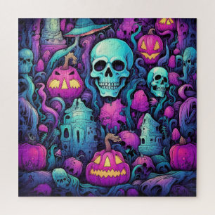 Halloween Pastel Skulls and Pumpkins  Jigsaw Puzzle