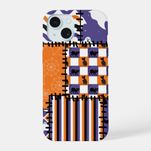 Halloween Patchwork Cats Ghosts iPhone 15 Case