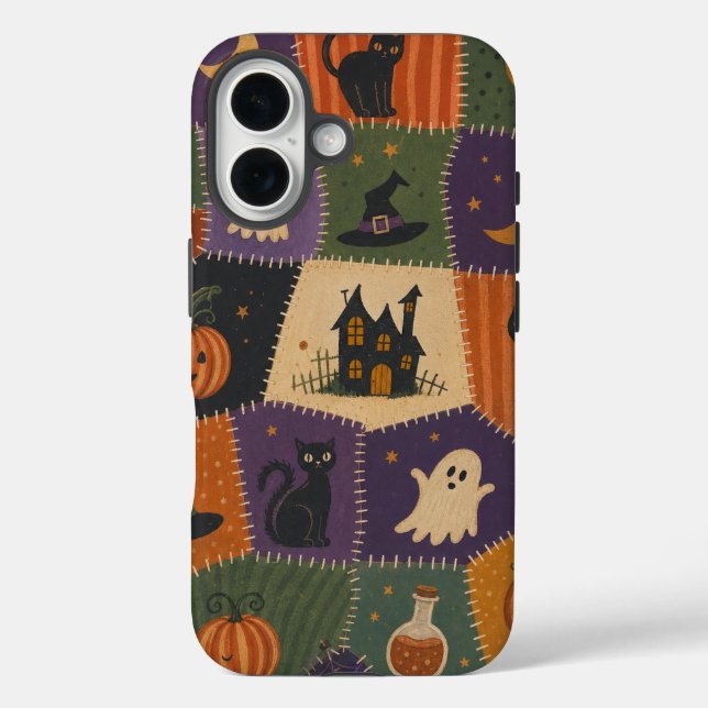Halloween Patchwork Ghost Cat Haunted House Case (Back)