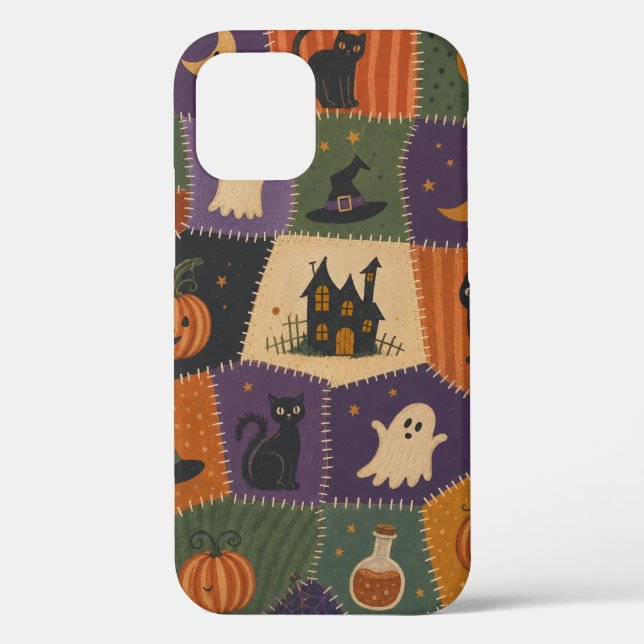 Halloween Patchwork Ghost Cat Haunted House Case (Back)