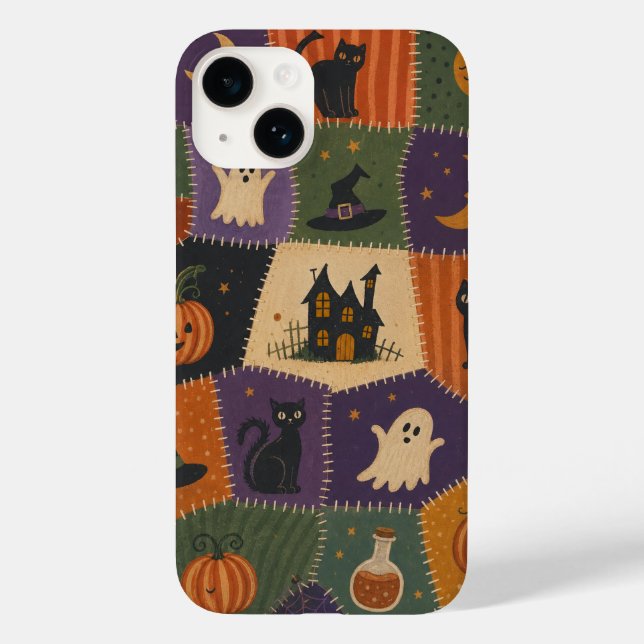 Halloween Patchwork Ghost Cat Haunted House Case (Back)