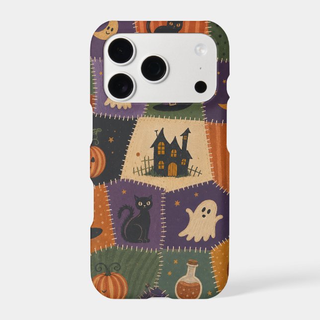 Halloween Patchwork Ghost Cat Haunted House Case (Back)