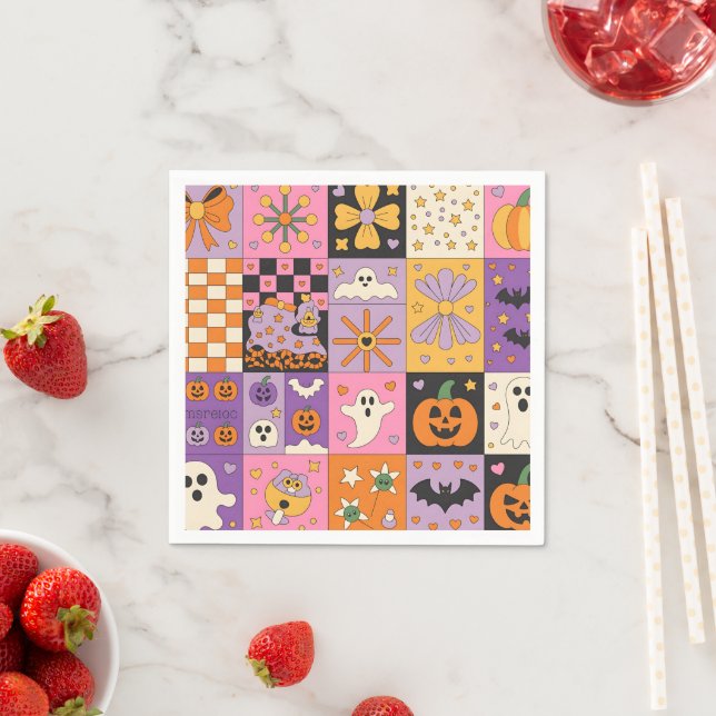Halloween Patchwork Pattern – Festive Squares with Napkin (Insitu)