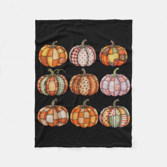 Halloween Patchwork Pumpkin Quilted Fall Aesthetic Fleece Blanket (Front)