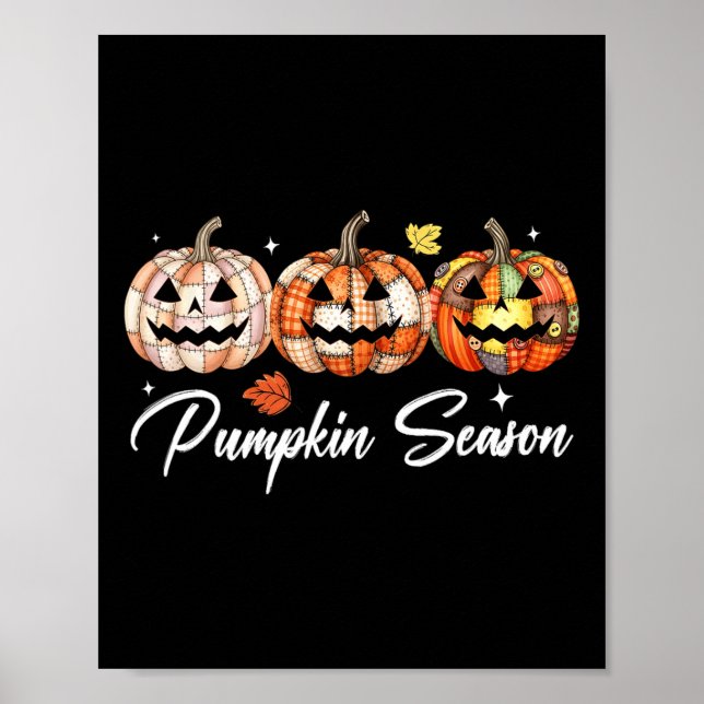 Halloween Patchwork Pumpkin Quilted Fall Aesthetic Poster (Front)