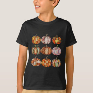 Halloween Patchwork Pumpkin Quilted Fall Aesthetic T-Shirt