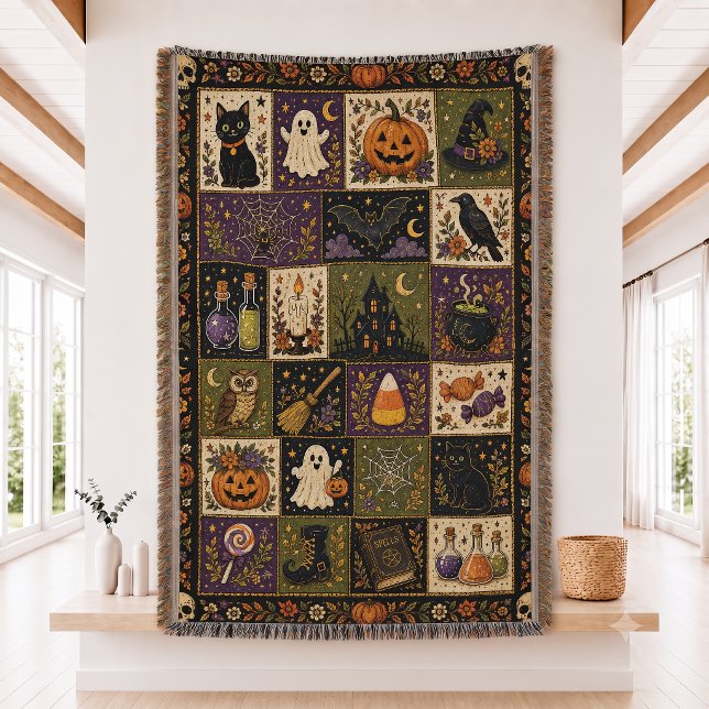 Halloween Patchwork Quilt Set Woven Throw Blanket (Creator Uploaded)