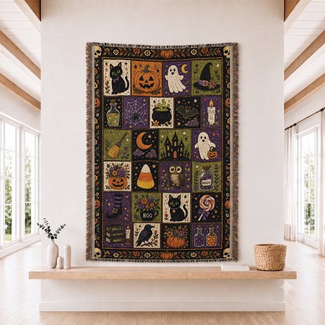 Halloween Patchwork Quilt Set Woven Throw  Blanket (Creator Uploaded)