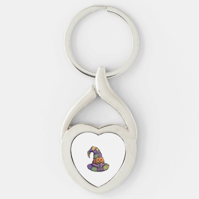 Halloween Patchwork Witch Hat Spooky Key Ring (Front)