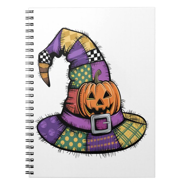 Halloween Patchwork Witch Hat Spooky Notebook (Front)