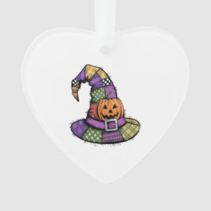 Halloween Patchwork Witch Hat Spooky Ornament
