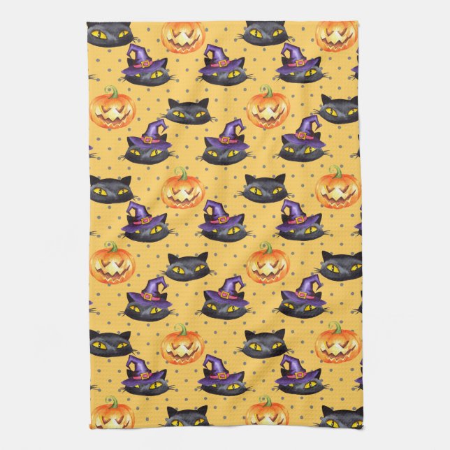 Halloween pattern 1 tea towel (Vertical)