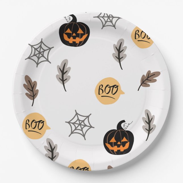 Halloween Pattern Background  Paper Plate (Front)