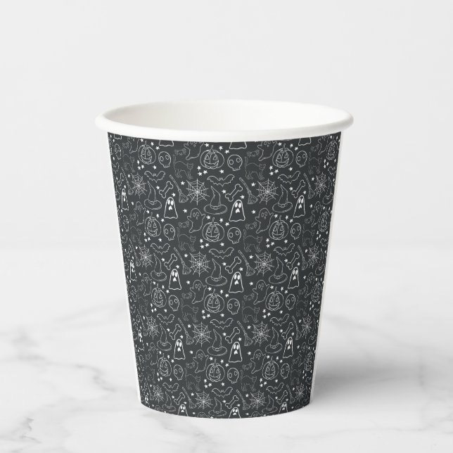Halloween Pattern Black and White Paper Cups (Front)